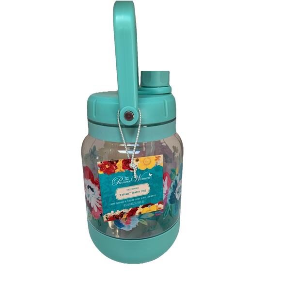 Pioneer Woman SWEET ROMANCE Tritan 96 oz WATER JUG Clear FLORAL Mint GREEN New - Picture 2 of 5